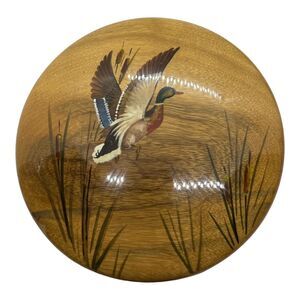 Duck Flying In Reeds Myrtle Wood Painting Plaque Wall Hanging Vintage Oregon 70s